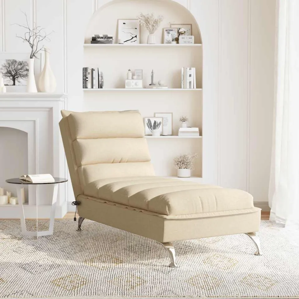 vidaXL Massage chaise longue met kussens stof crèmekleurig, foto 3