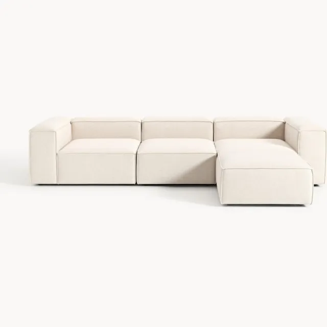 Westwing Collection Modulaire bank Lennon (4-zits) van linnenmix met poef (links/rechts) Beige
