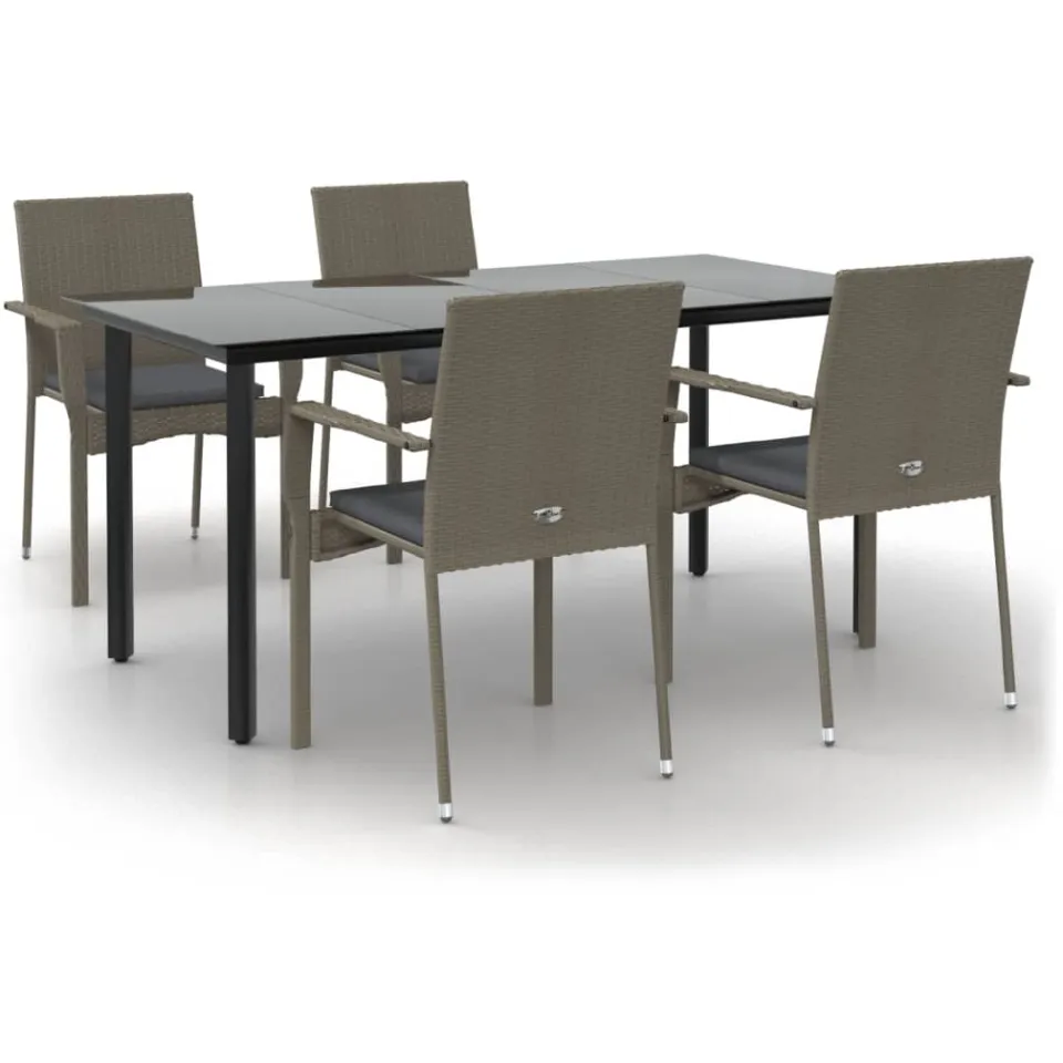 vidaXL 5-delige Tuinset met kussens poly rattan zwart en grijs, foto 3