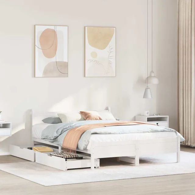 vidaXL Bedframe zonder matras massief grenenhout wit 140x190 cm