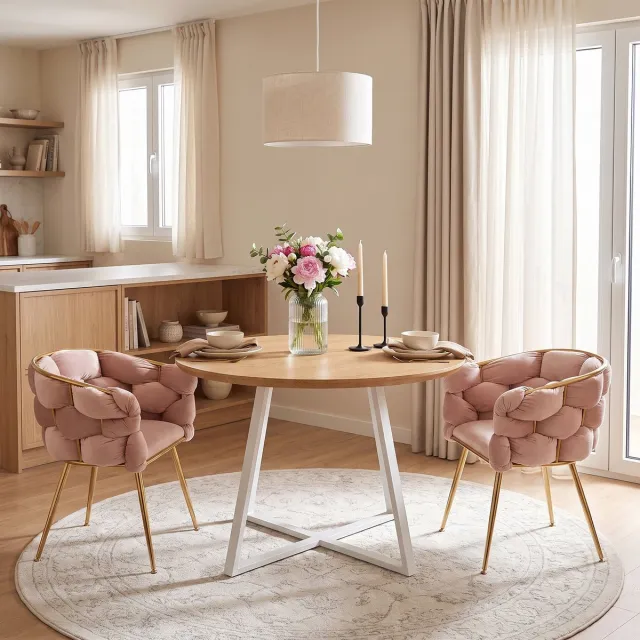 REDOM Fauteuil - Velvet bekleding - Metalen frame met goudkleurige poten - Armleuningen en dikke schuimvulling - Moderne stijl - Woonruimte - Roze - 56 x 73 x 75 cm