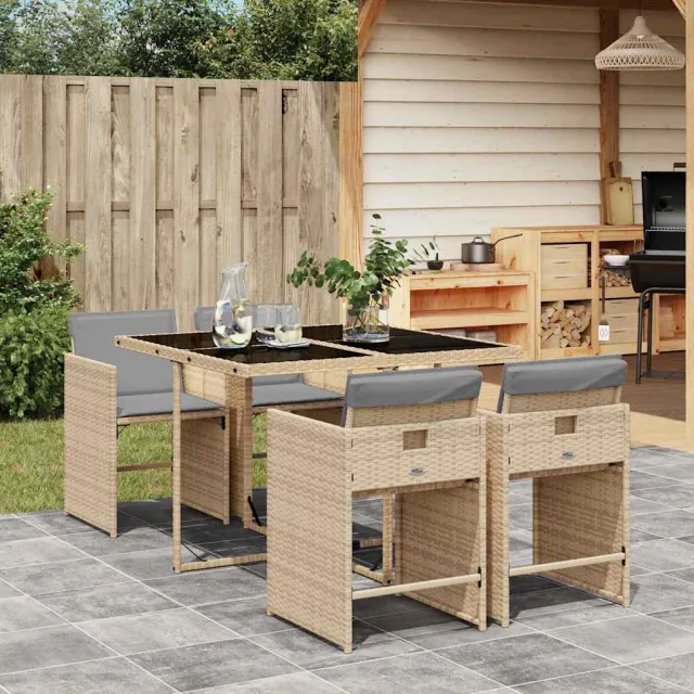 vidaXL 5-delige Tuinset met kussens poly rattan gemengd beige, foto 2