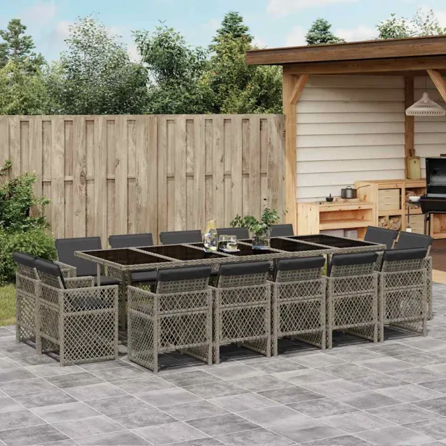 vidaXL 15-delige Tuinset met kussens poly rattan grijs, foto 2