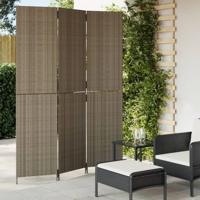 vidaXL Kamerscherm 3 panelen poly rattan grijs, foto 2