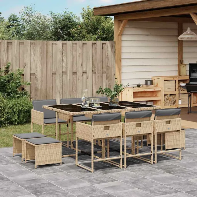 vidaXL 11-delige Tuinset met kussens poly rattan gemengd beige, foto 2