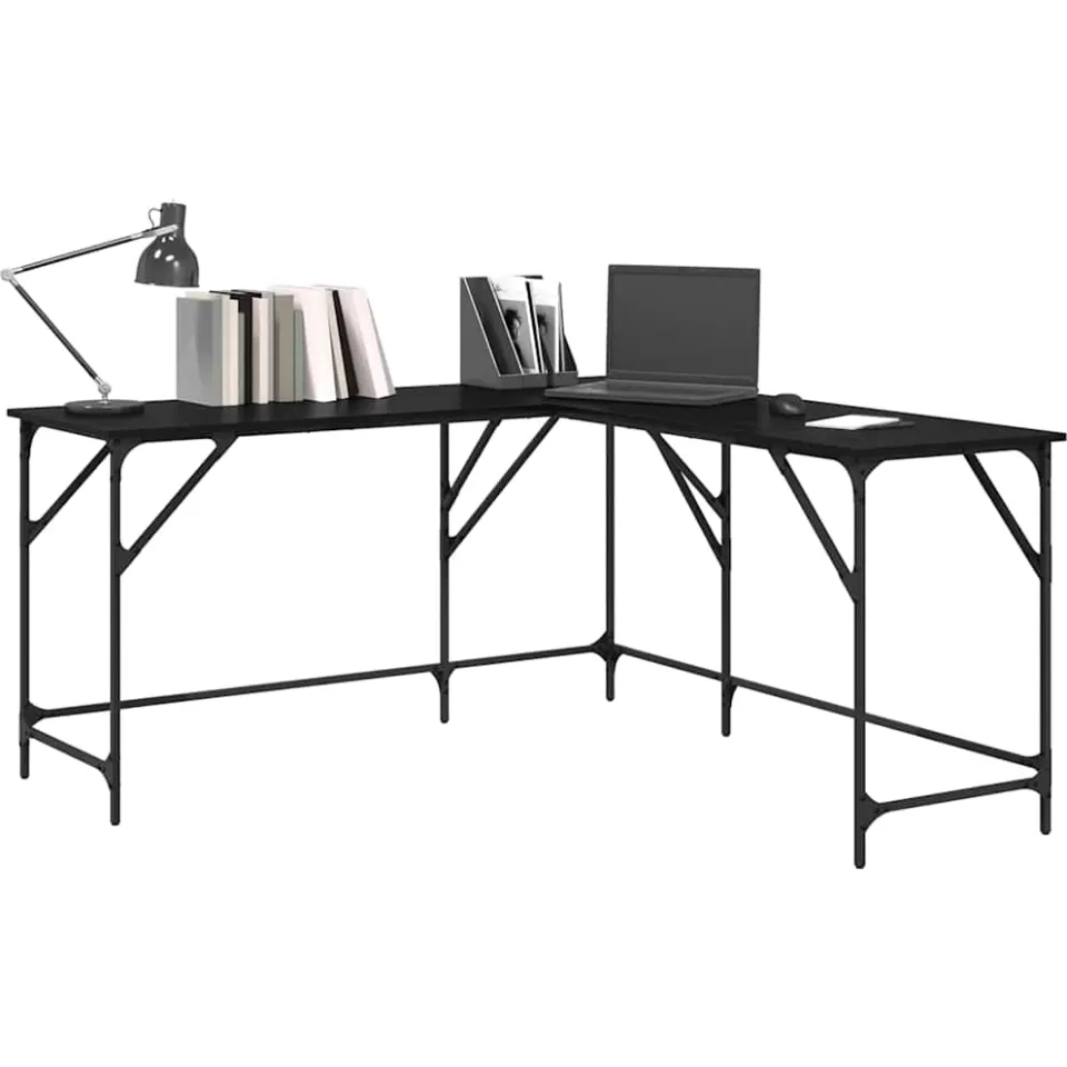 vidaXL Bureau Zwart Eiken Bewerkt hout 149 x 149 x 75 cm