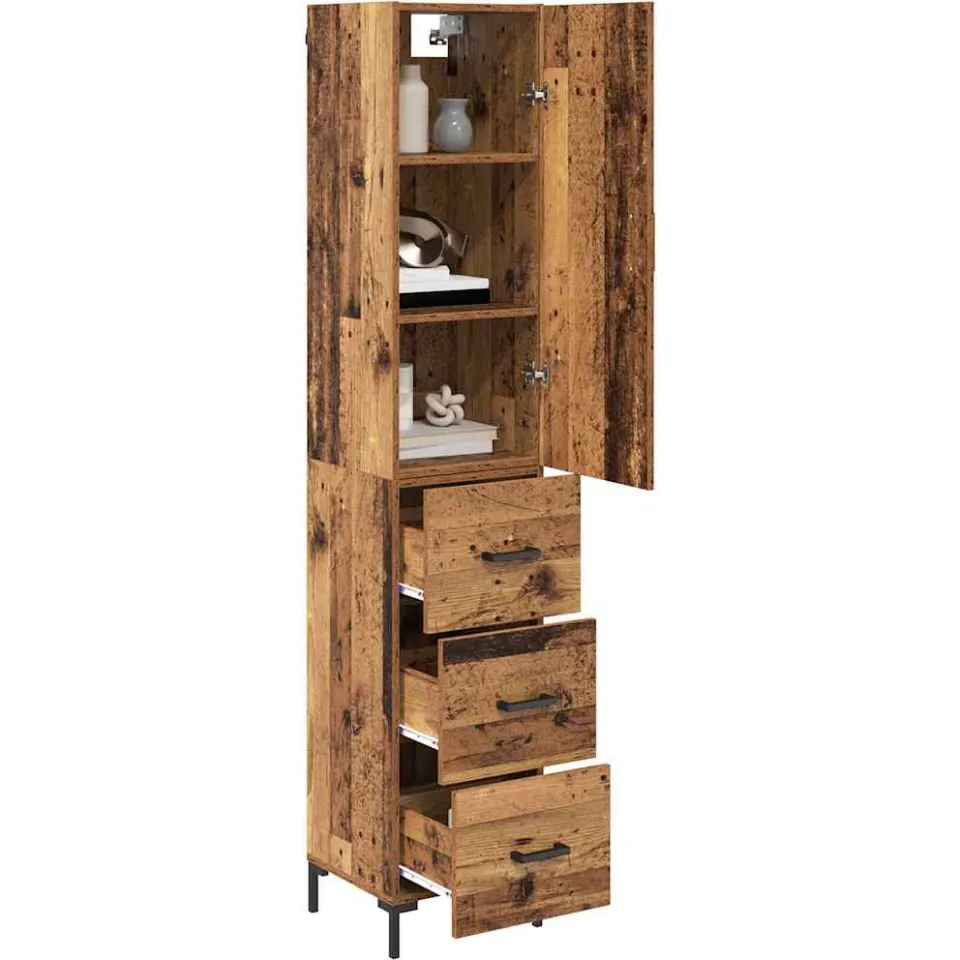 vidaXL Hoge kast Oud Hout 34,5 x 34 x 180 cm Bewerkt hout Bruin