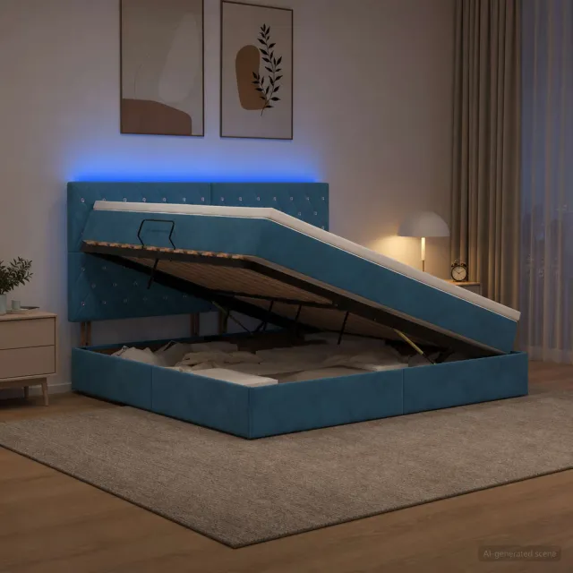 vidaXL LED Opslagbed met Matras Donkerblauw 180 x 200 cm Fluweel