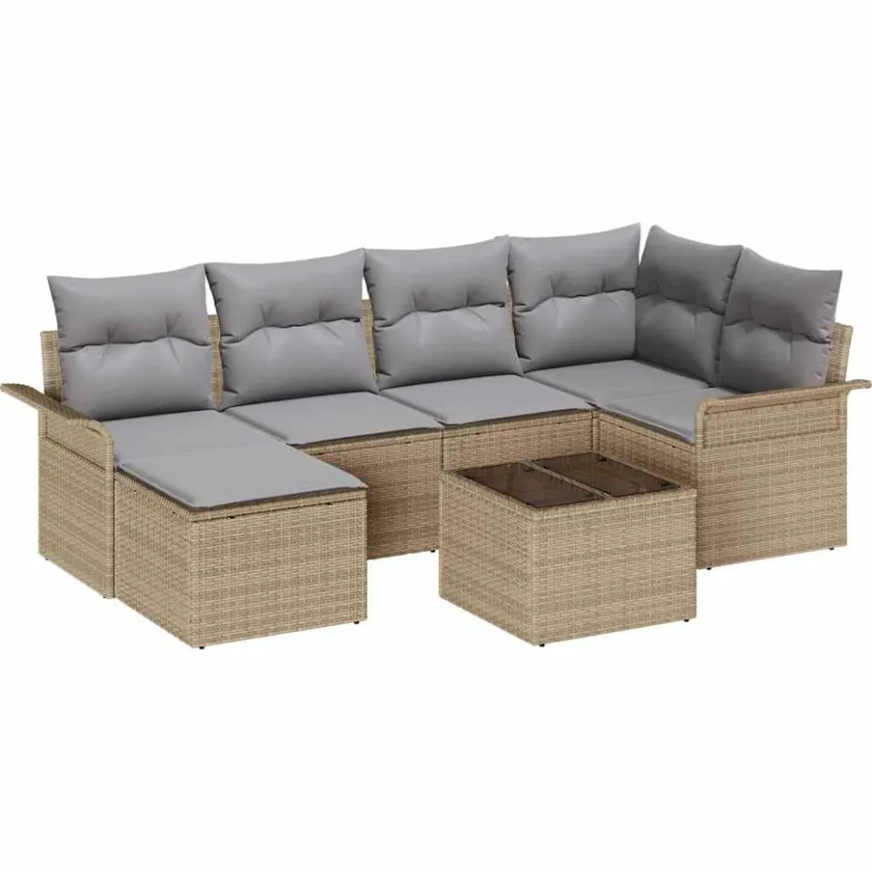 vidaXL Tuin Sofa Set 7 st Beige poly rattan