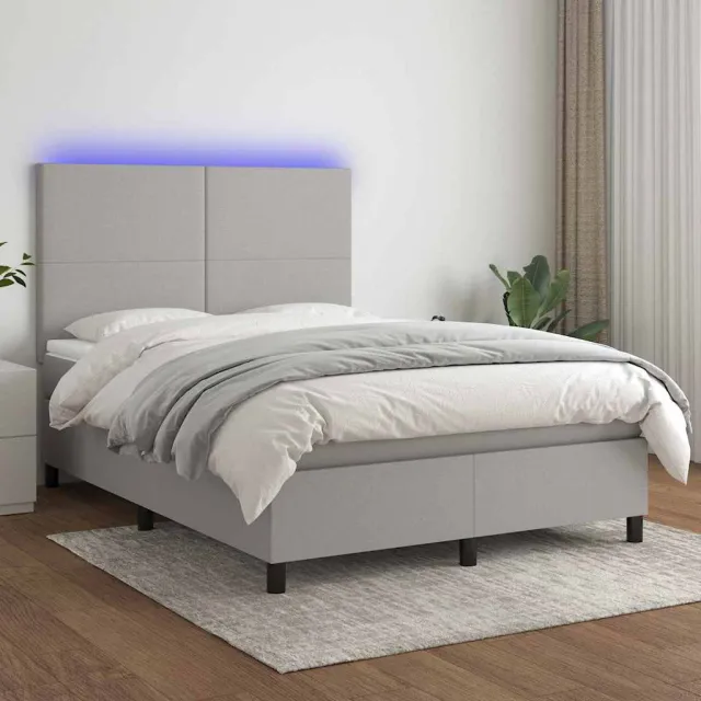 vidaXL Boxspring met matras en LED stof lichtgrijs 140x200 cm grijs