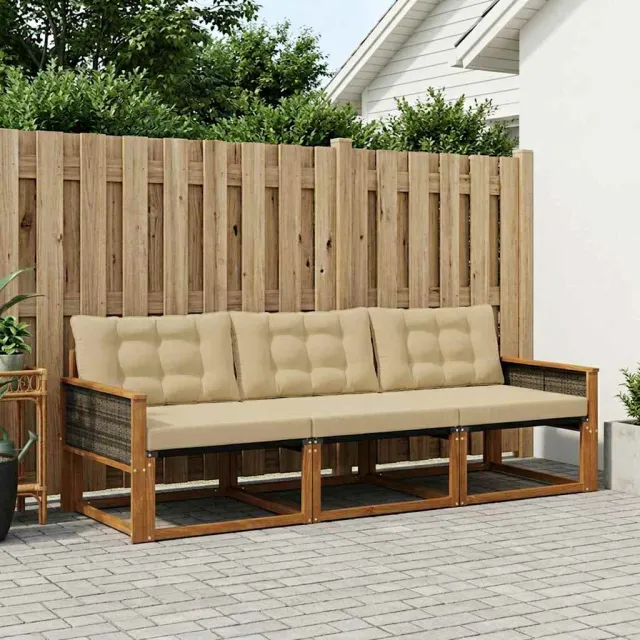 vidaXL Buiten bankenset 3 st 3-zits Natuurlijk en Beige Bruin
