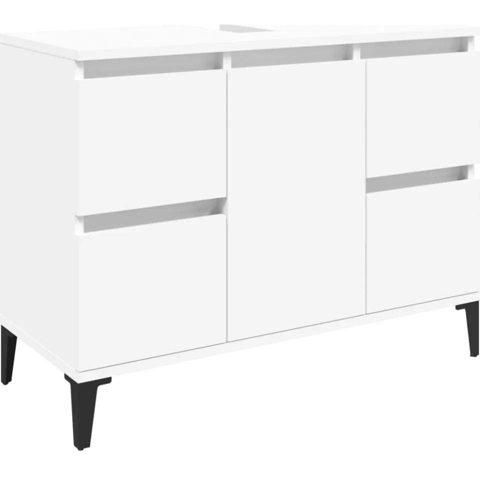 vidaXL 3-delige Badkamermeubelset bewerkt hout wit, foto 2