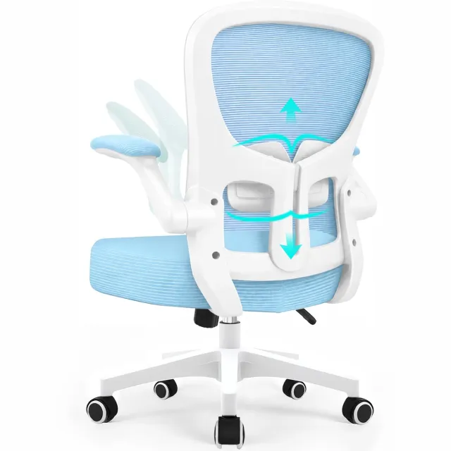 Durrafy Bureaustoel - Ergonomische bureaustoel tot 150 kg - Bureaustoelen voor Volwassenen - Getest volgens EN 1335 - Verstelbare Lendensteun - 90° Opklapbare Armleuningen - Dik Zitkussen - Blauw