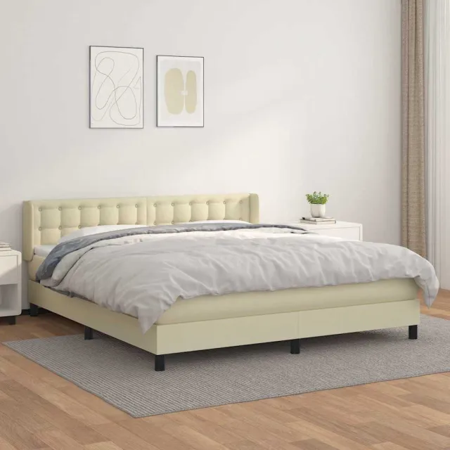 vidaXL Boxspring met matras kunstleer crèmekleurig 180x200 cm