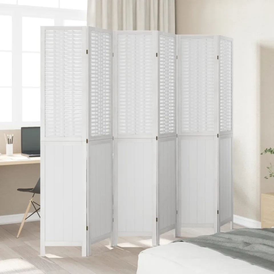 vidaXL Kamerscherm met 6 panelen massief paulowniahout wit, foto 3