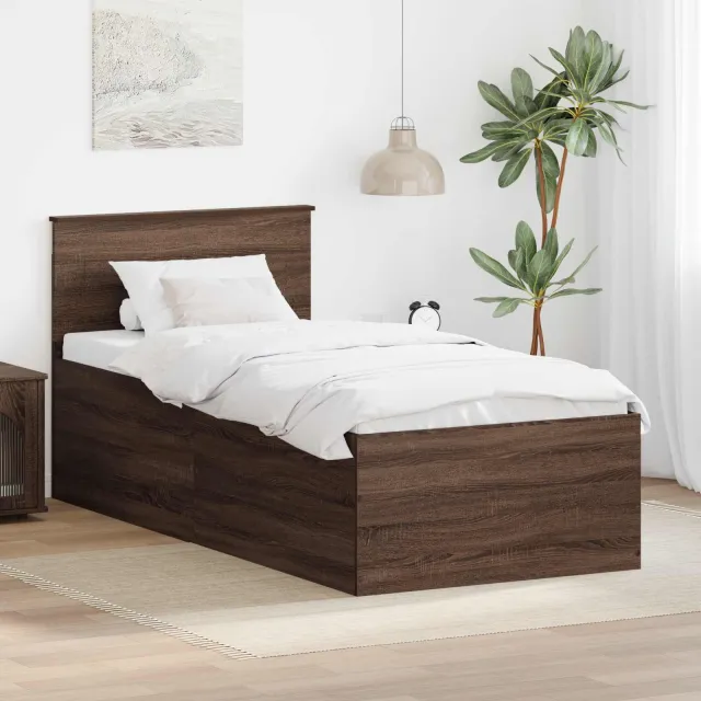 vidaXL Bedframe met hoofdeinde Bruin Eiken 75 x 190 cm Bewerkt hout