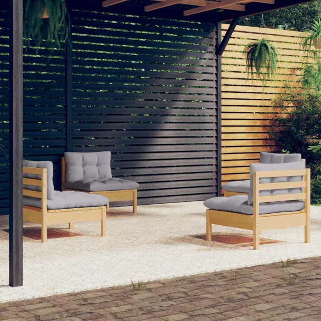 vidaXL 4-delige Loungeset met grijze kussens grenenhout grijs, foto 2