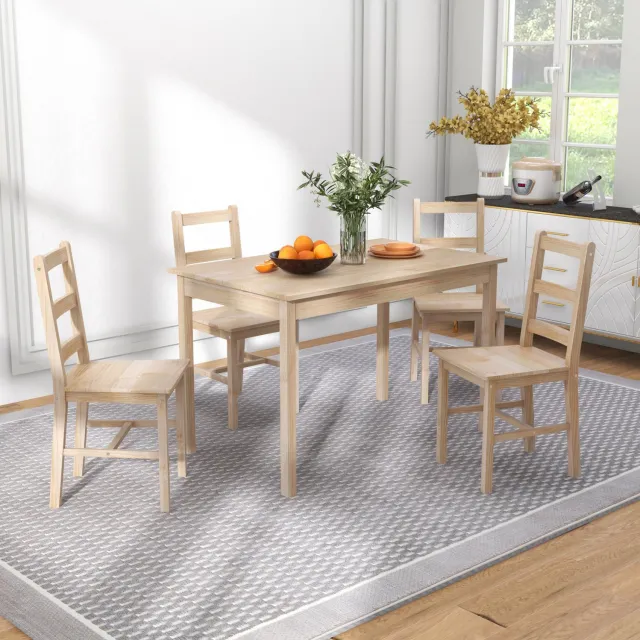 WUVRIE Eettafelset voor 4 personen 118x73 cm - Rechthoekige tafel met 4 stoelen - Naturel Naturel hout