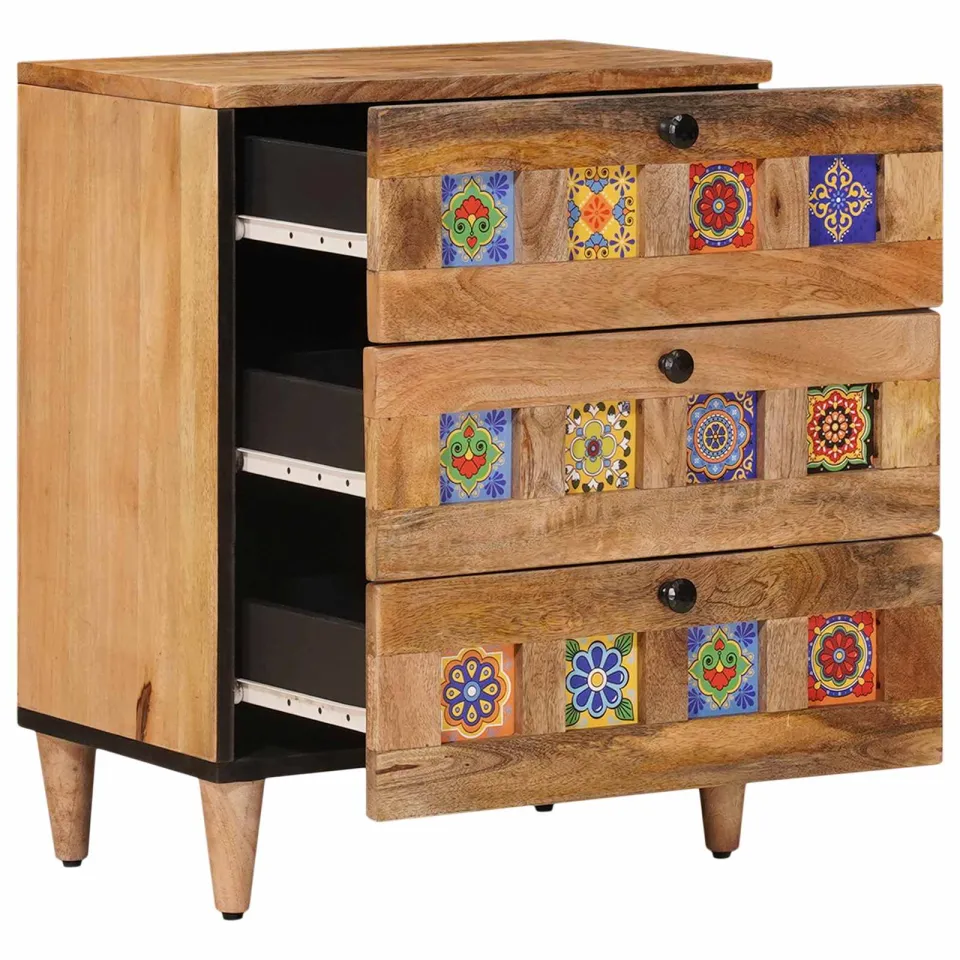 vidaXL Nachtkastje met lade Naturel 50 x 33 x 62 cm Massief Mango Hout, foto 2