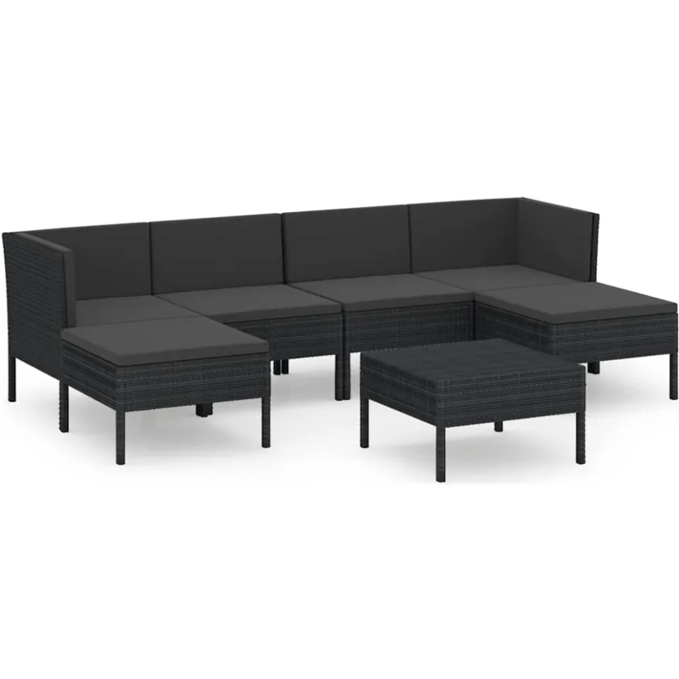 vidaXL 7-delige Loungeset met kussens poly rattan zwart, foto 3