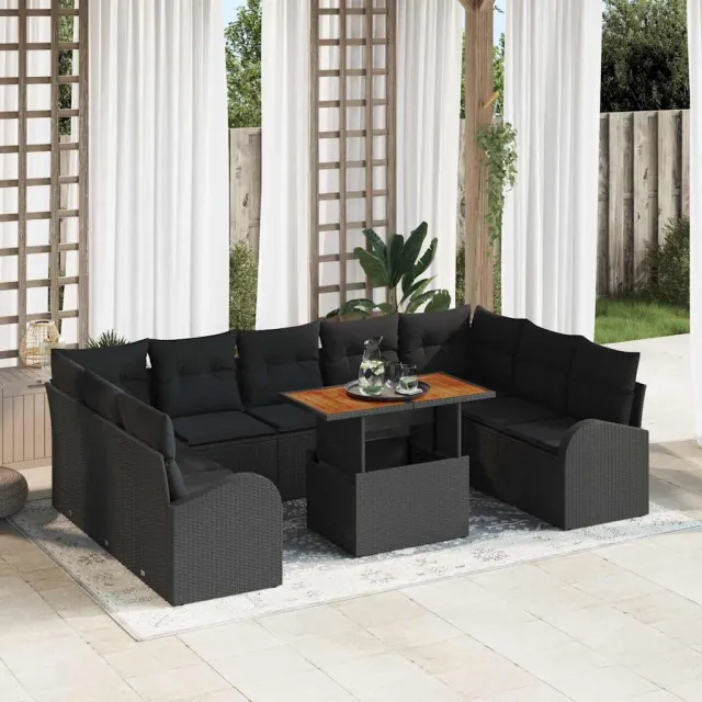 vidaXL Tuin Sofa Set 10 st Zwart Poly riet, foto 2