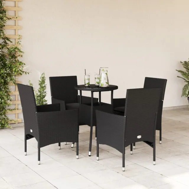 vidaXL 5-delige Tuinset met kussens poly rattan en glas zwart, foto 2