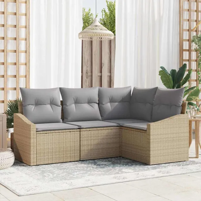 vidaXL Tuinbankenset 4 st Beige en Licht Grijs poly rattan, foto 2