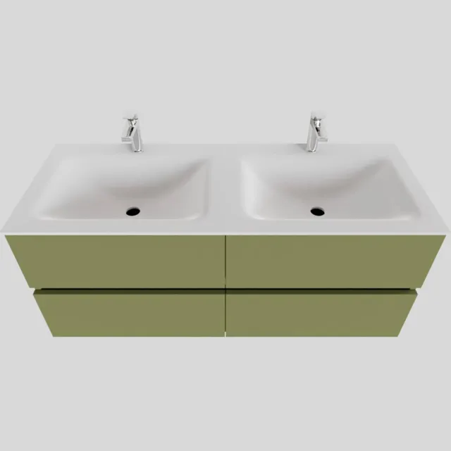 Boss & Wessing Badkamermeubel Solid Surface BWS Oslo 120x46 cm Dubbel Mat Groen 4 Laden (2 kraangaten)