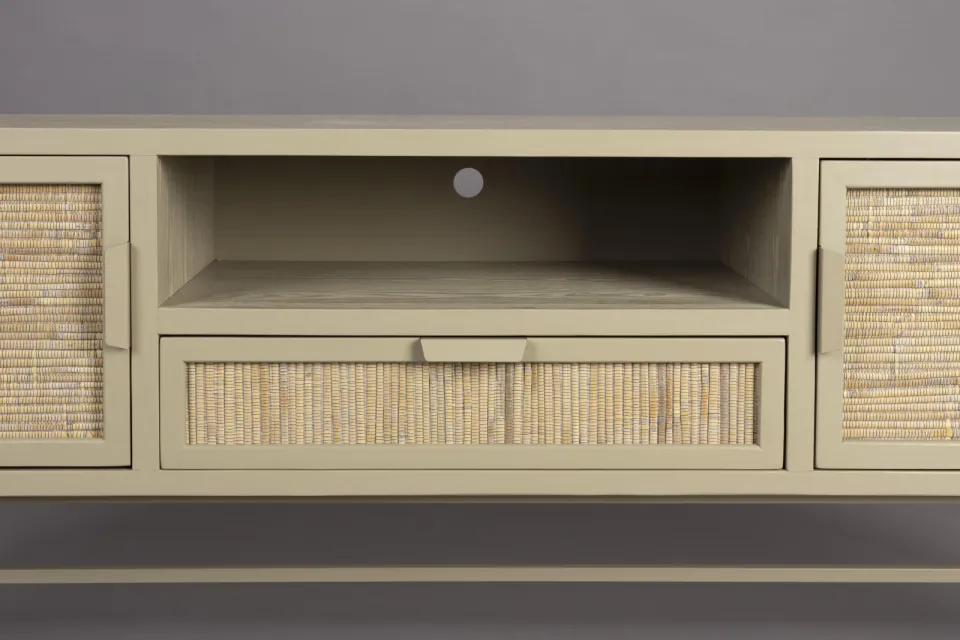 Dutchbone Yasu tv-meubel rattan 148 cm grijsgroen, foto 4