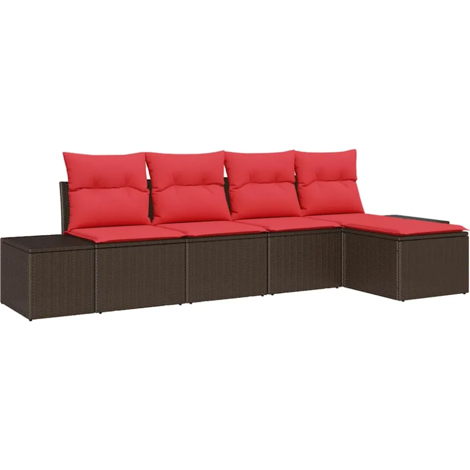 vidaXL Tuin Sofa Set 5 st Bruin en Rood poly rattan