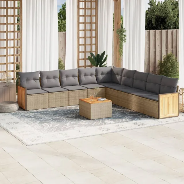 vidaXL 10-delige Loungeset met kussens poly rattan beige, foto 2
