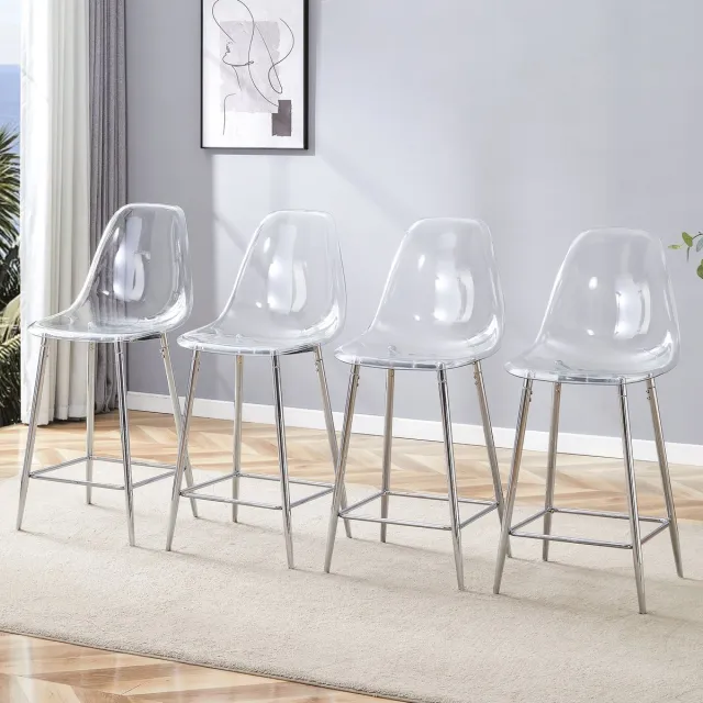 MODFU Barkrukken - Transparante Zitting - Modern - Voor Keuken Of Bar - Kunststof En Metaal - Zilver