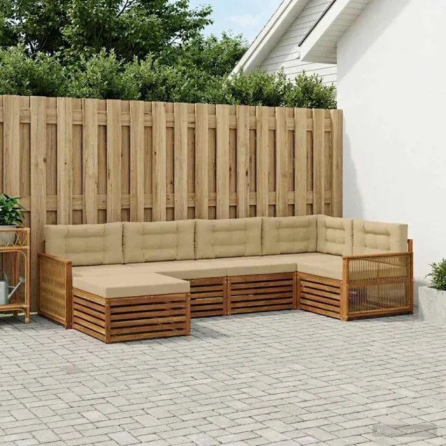 vidaXL Buiten bankenset 6 st 6-zits Natuurlijk en Beige