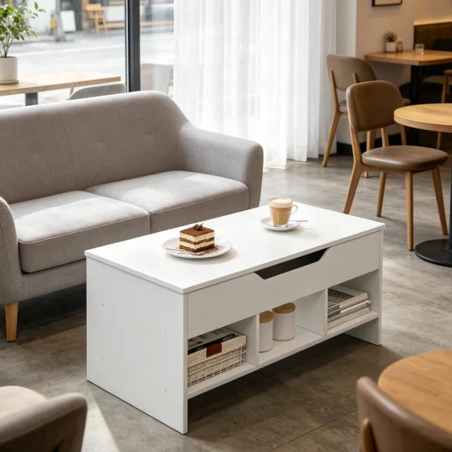 CHICFURN Salontafel - Opklapbaar - Lift-top - Opbergvakken - Wit