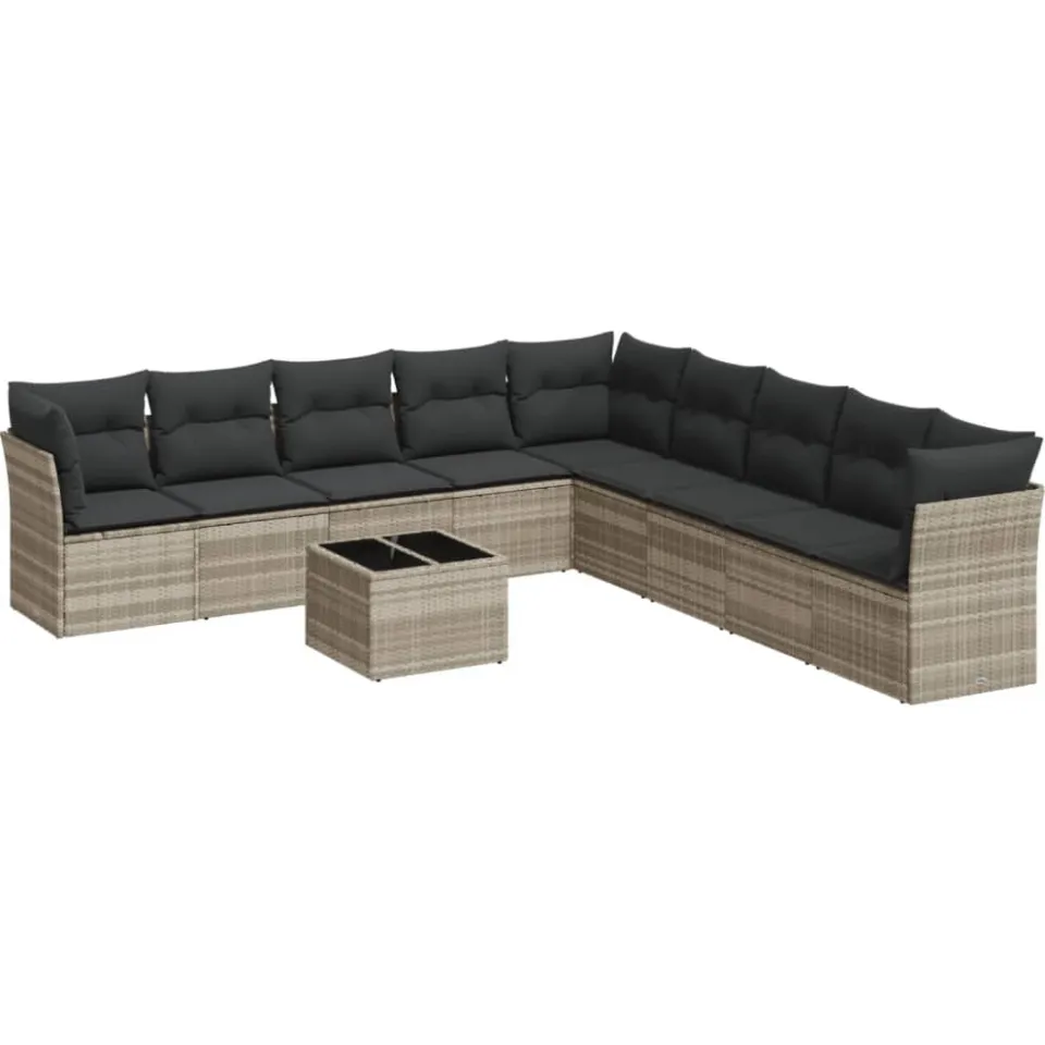 vidaXL 10-delige Loungeset met kussens poly rattan lichtgrijs