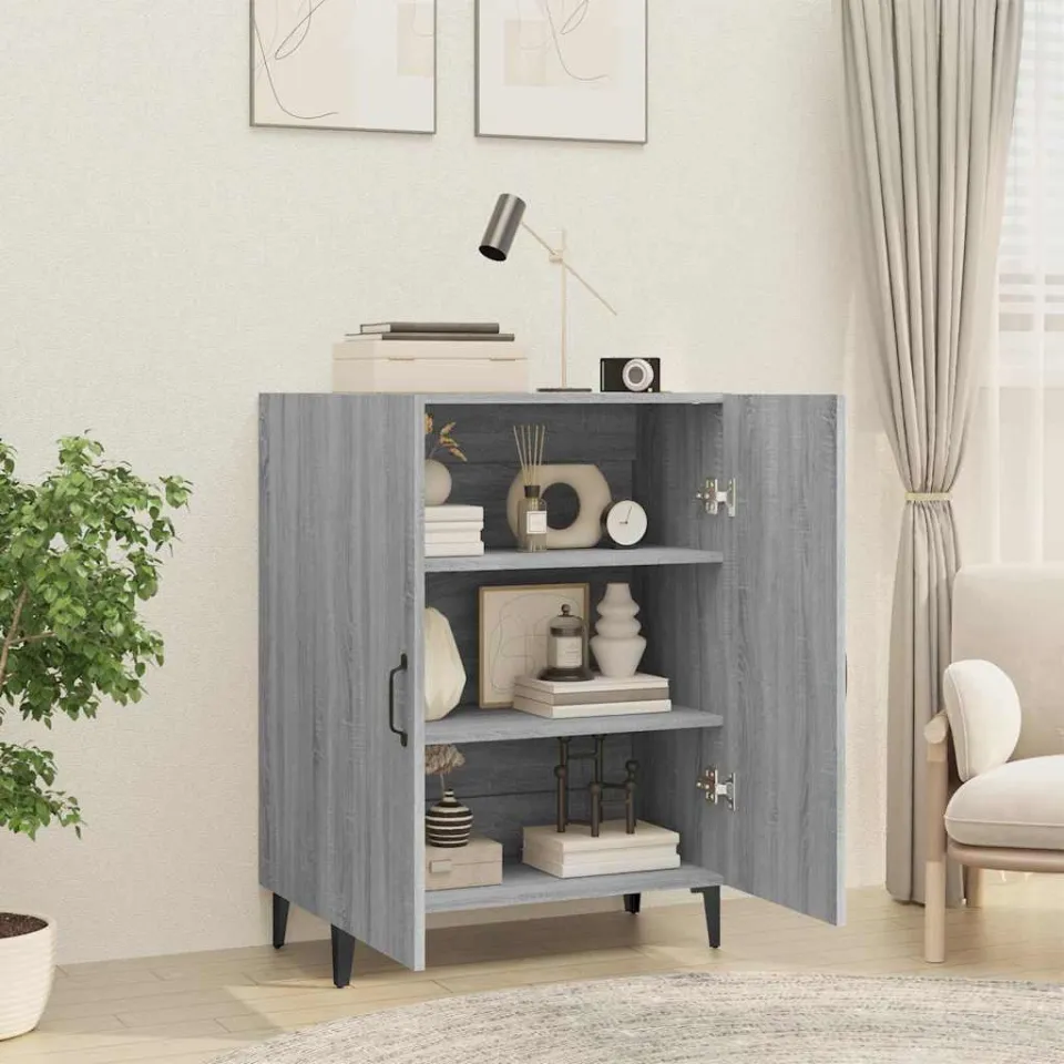 vidaXL Dressoir 70x34x90 cm bewerkt hout grijs sonoma eikenkleurig, foto 3