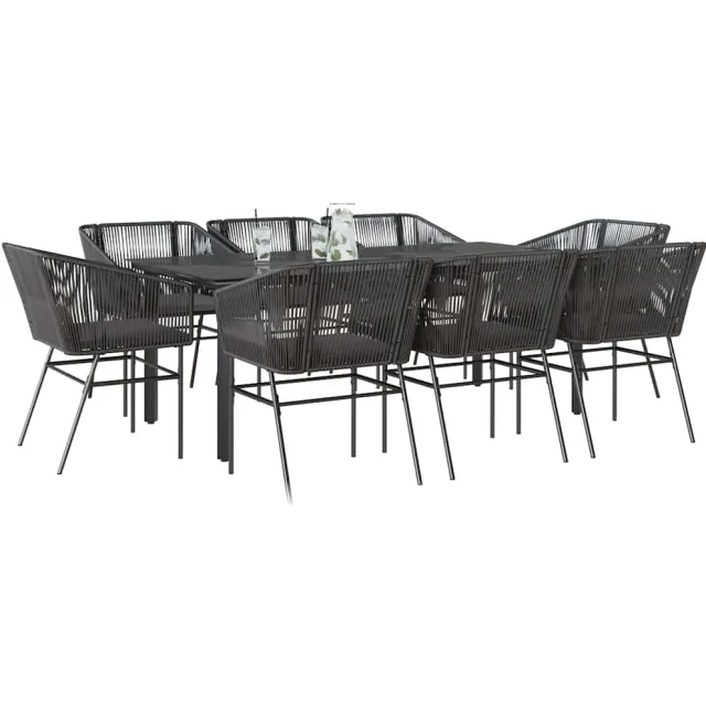 vidaXL 9-delige Tuinset met kussens poly rattan glas zwart