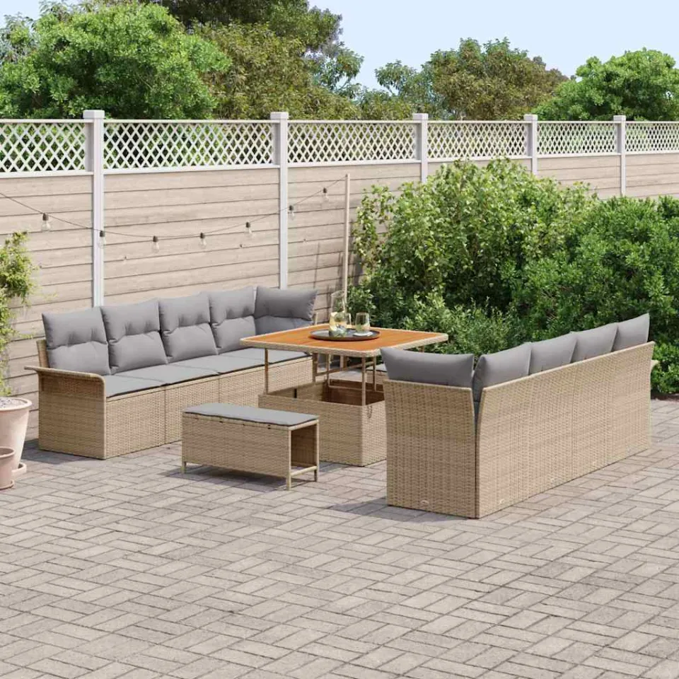 vidaXL Tuinbankenset 11 st Beige poly rattan, foto 3