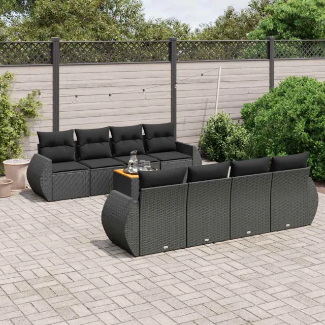 vidaXL 9-delige Loungeset met kussens poly rattan zwart, foto 2