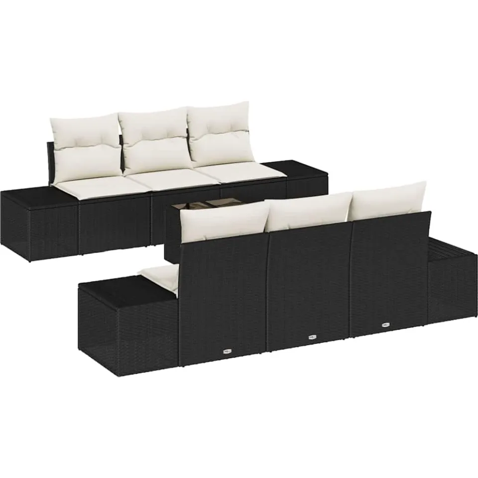 vidaXL Tuin Sofa Set 8 st Zwart en Crème poly rattan, foto 4