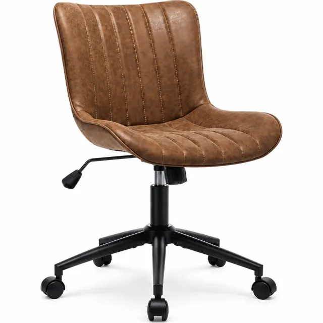 Luxevo Bureaustoel - 360° Draaibaar – Gestoffeerde Design Stoel met Gegolfde Rugleuning – Compacte Thuiswerkstoel – 60 x 63 x 79 cm – Bruin