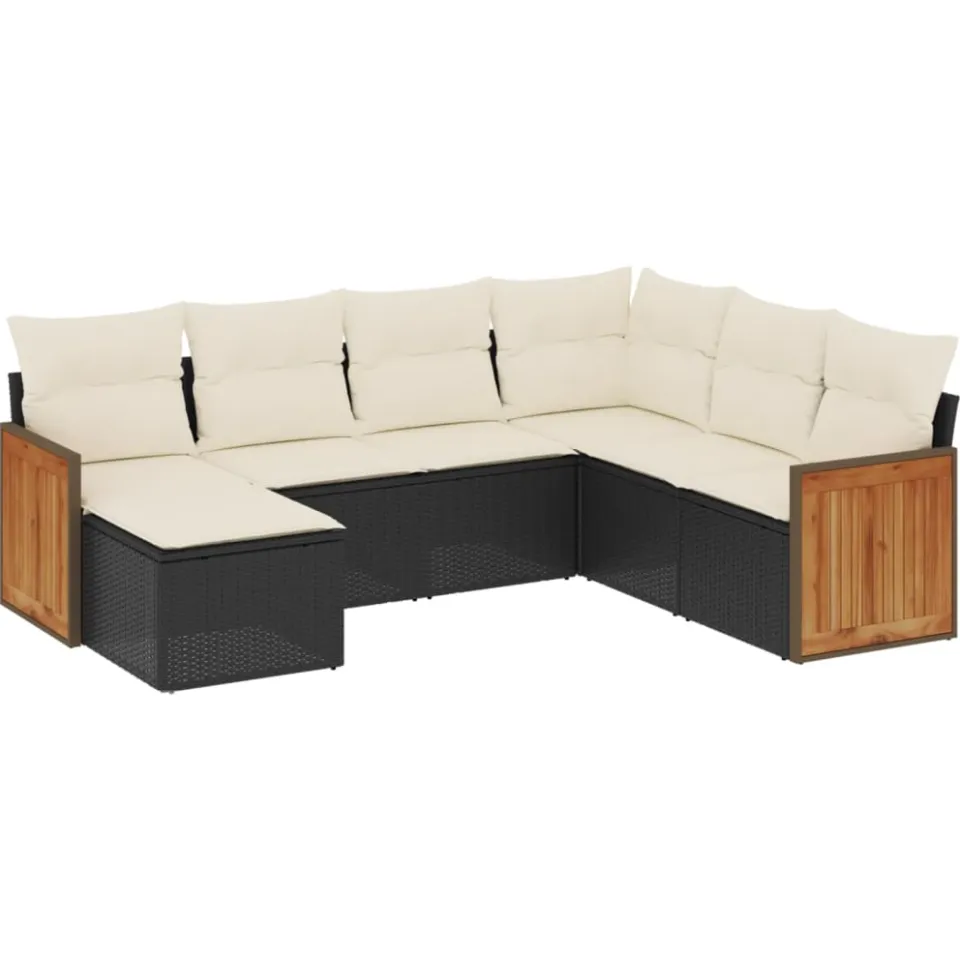 vidaXL 7-delige Loungeset met kussens poly rattan zwart, foto 3