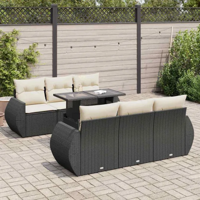 vidaXL 7-delige Loungeset met kussens poly rattan zwart, foto 2