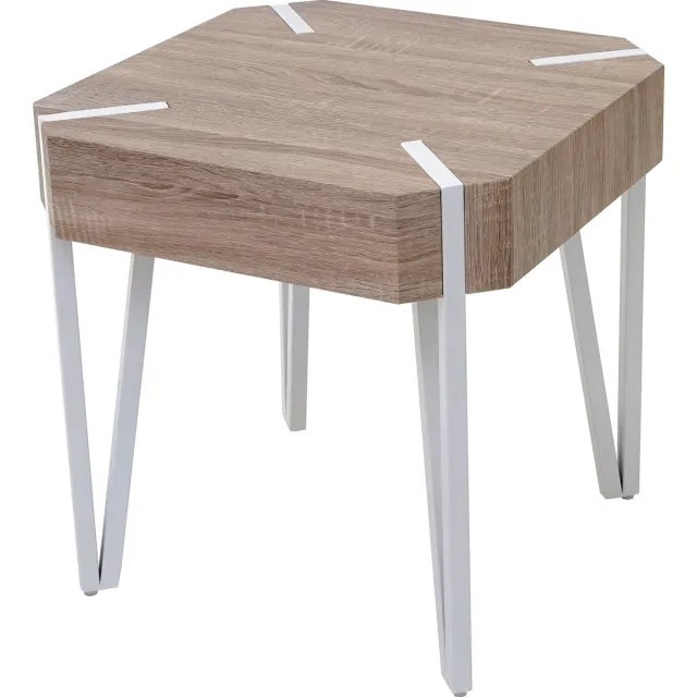 MCW Kos T574 salontafel, bijzettafel, 52x50x50cm MVG-gecertificeerd ~ eiken, lichtgekleurde metalen poten