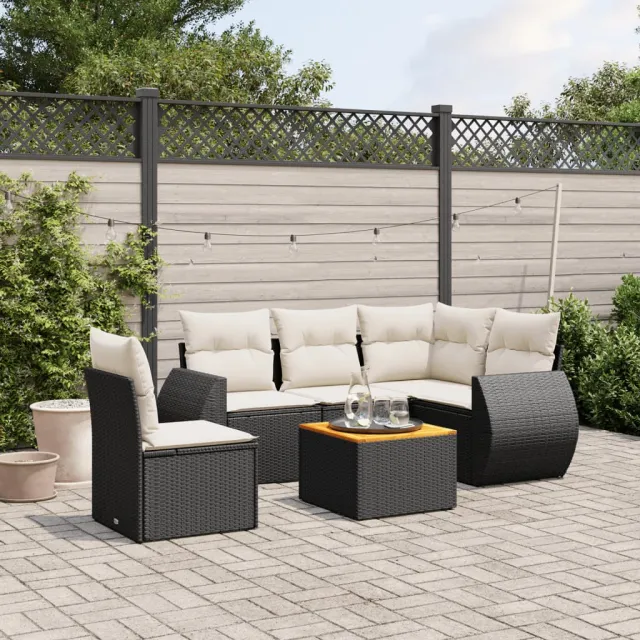 vidaXL 6-delige Loungeset met kussens poly rattan zwart, foto 2