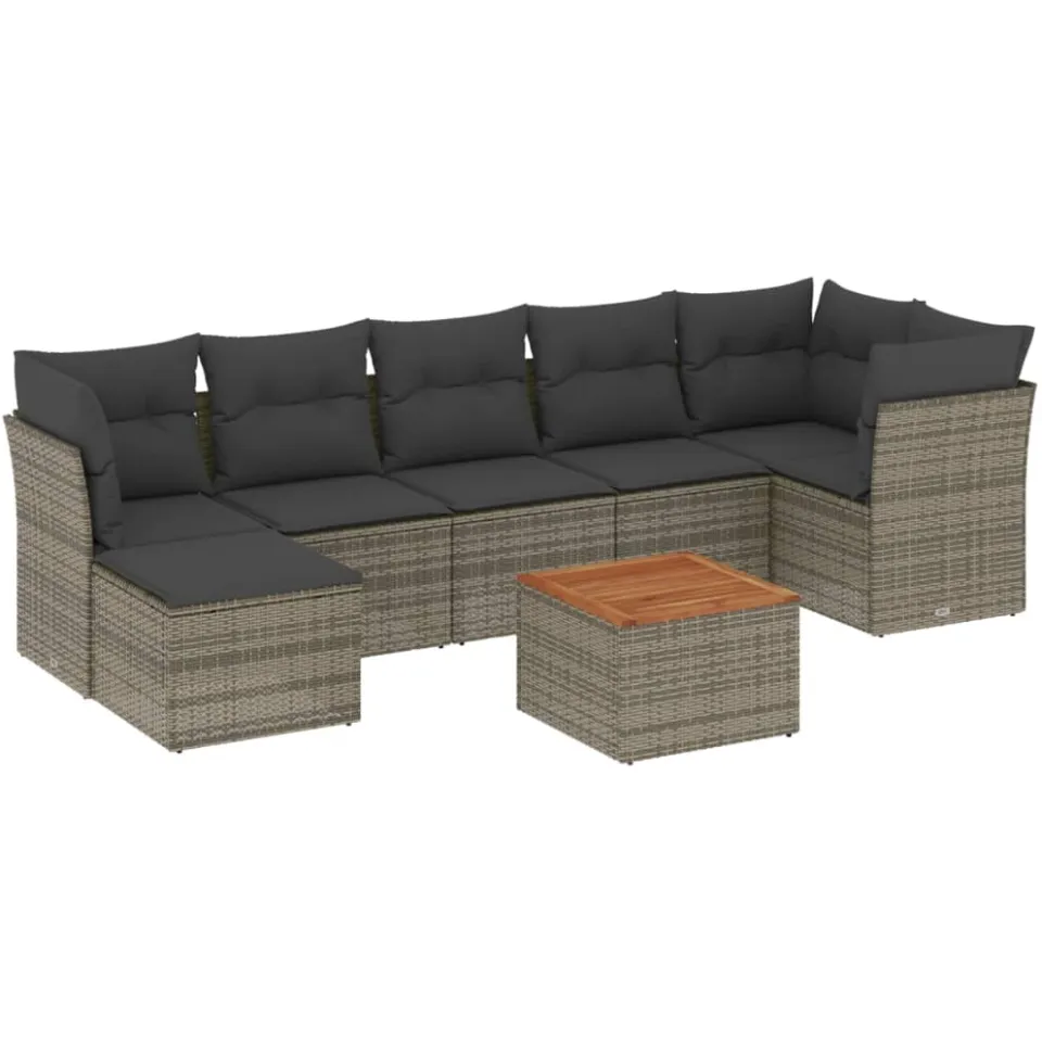 vidaXL 8-delige Loungeset met kussens poly rattan grijs, foto 3
