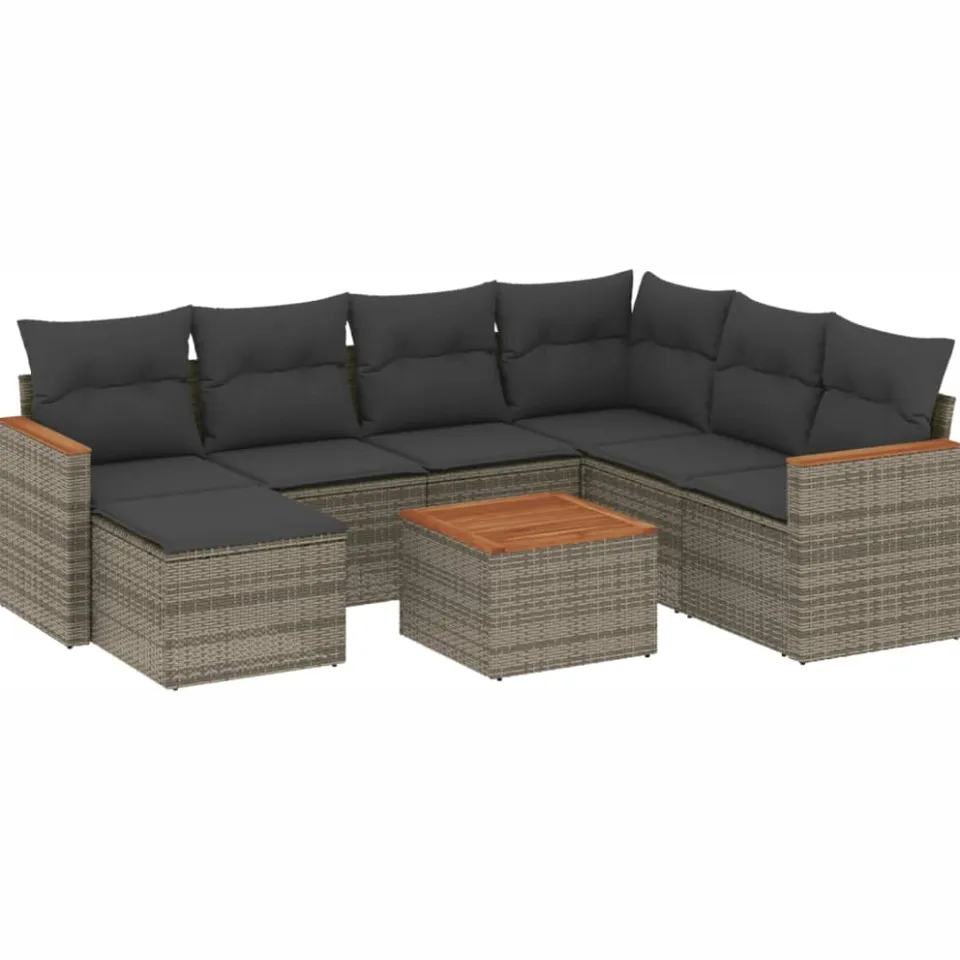 vidaXL 8-delige Loungeset met kussens poly rattan grijs, foto 3