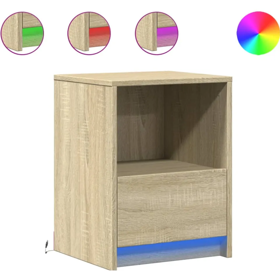 vidaXL Nachtkastjes met LED-verlichting 2 st bewerkt hout sonoma eiken Bruin