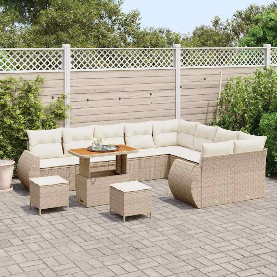 vidaXL Tuinbankenset 12 st Beige poly rattan, foto 3