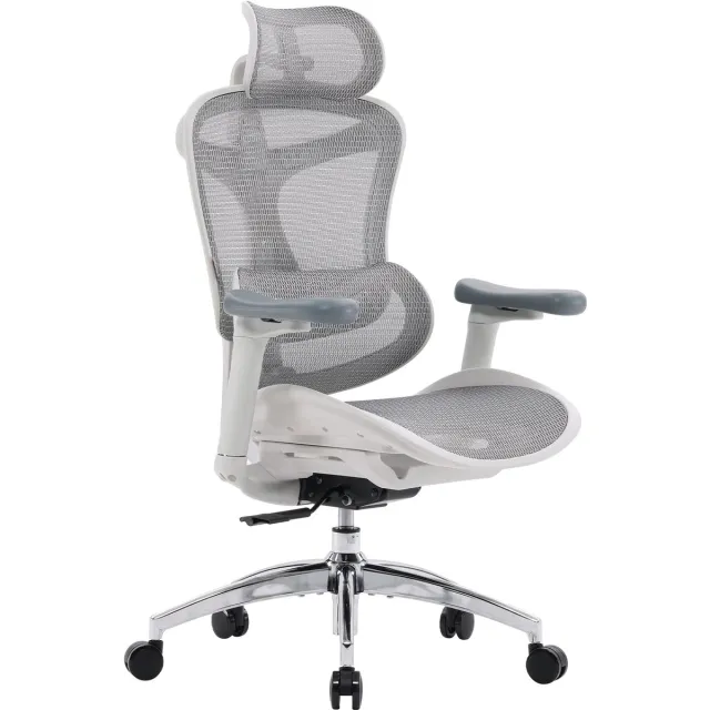 Sihoo C300L Ergonomische Bureaustoel - Met Hoofdsteun - Verstelbare Rugleuning & Lendenkussen - 4D Armleuningen - Zelfaanpassende Lendensteun - Verstelbare Hoogte - Max. 150kg - Voor Kantoor, Thuis & Gaming - Grijs Wit